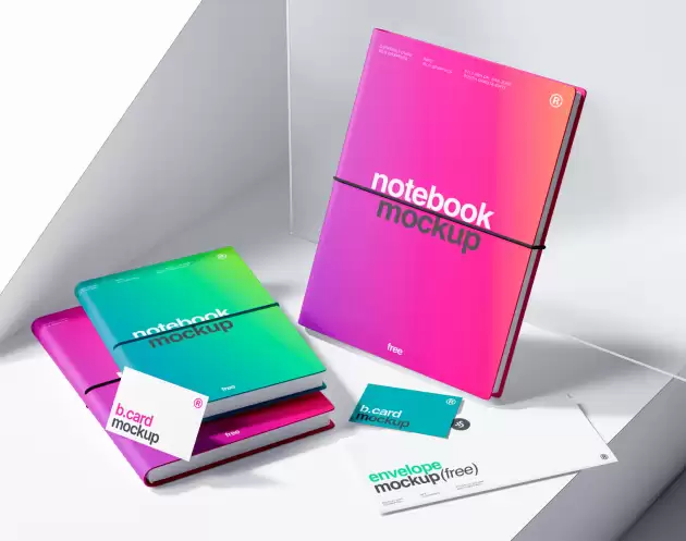 Free Notebooks and Business Cards Mockup