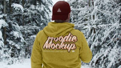 Free Back of Hoodie Mockup in Winter