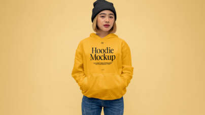 Free Girl Wearing Hoodie Mockup PSD