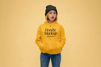 Free Girl Wearing Hoodie Mockup PSD