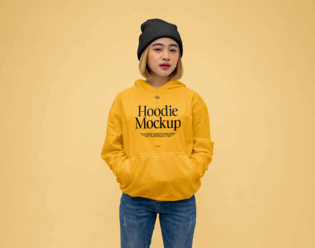 Free Girl Wearing Hoodie Mockup PSD