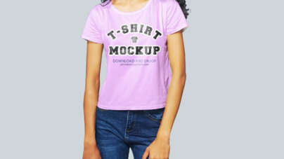 Free Front View Girl T-Shirt Mockup PSD