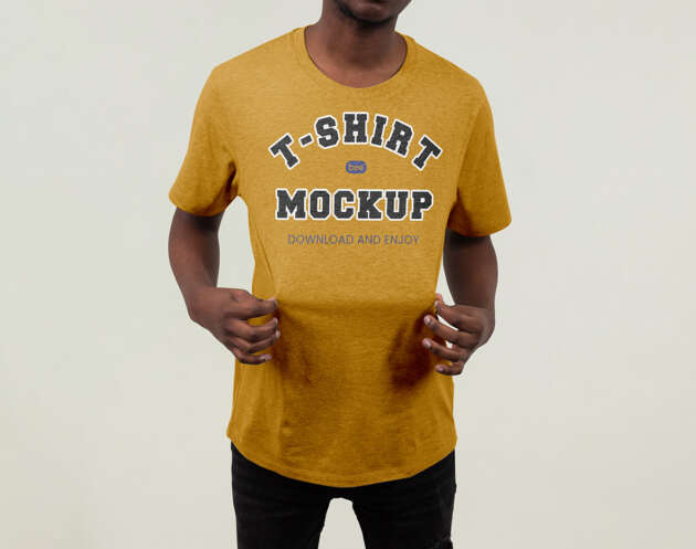 Free T-Shirt with Men Mockup PSD